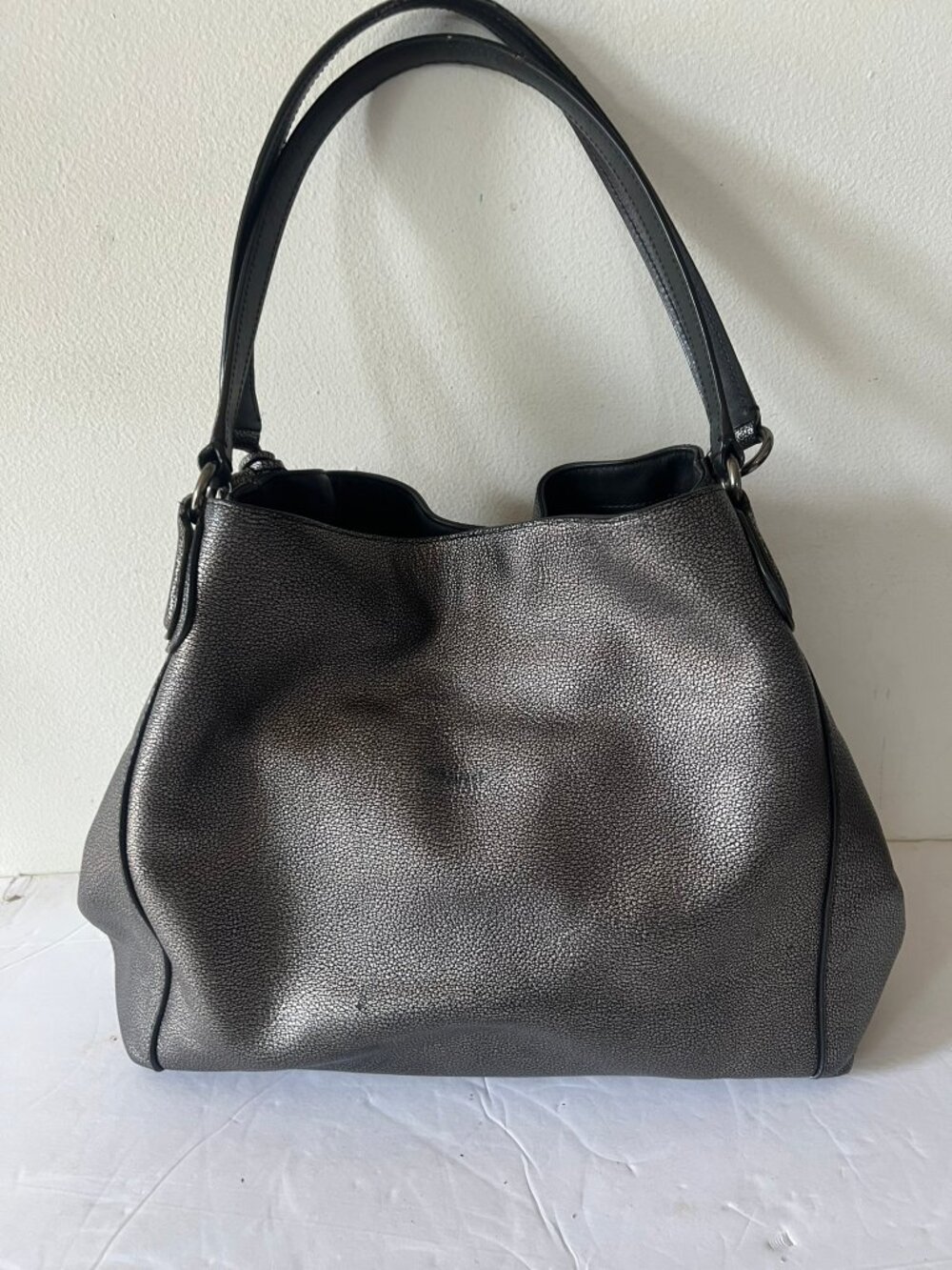 COACH EDIE PEBBLE LEATHER SHOULDER BAG 28 METALLIC SATCHEL - Picture 5 of 10